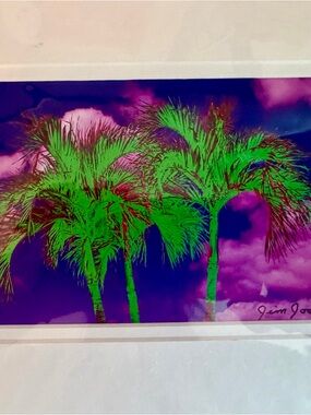 Vibrant Tropical Palm Tree Art Print - Green & Purple